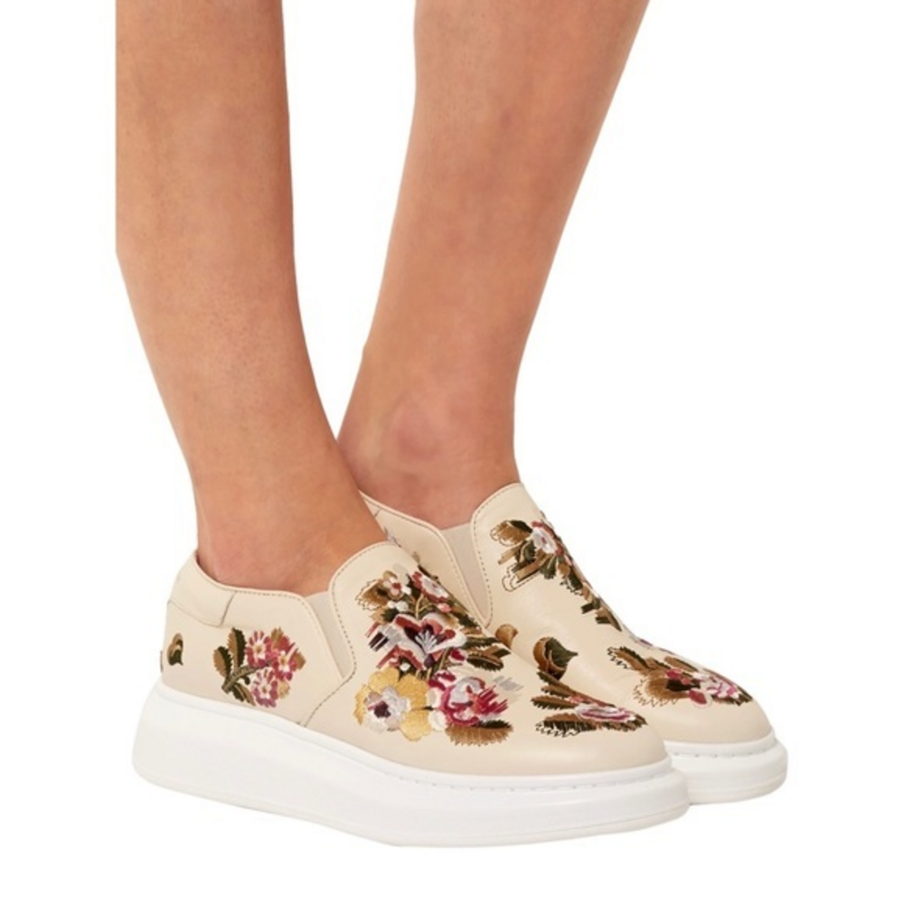 Alexander‎ McQueen Multicolored Floral Embroidered Slip-On Platform Sneakers
